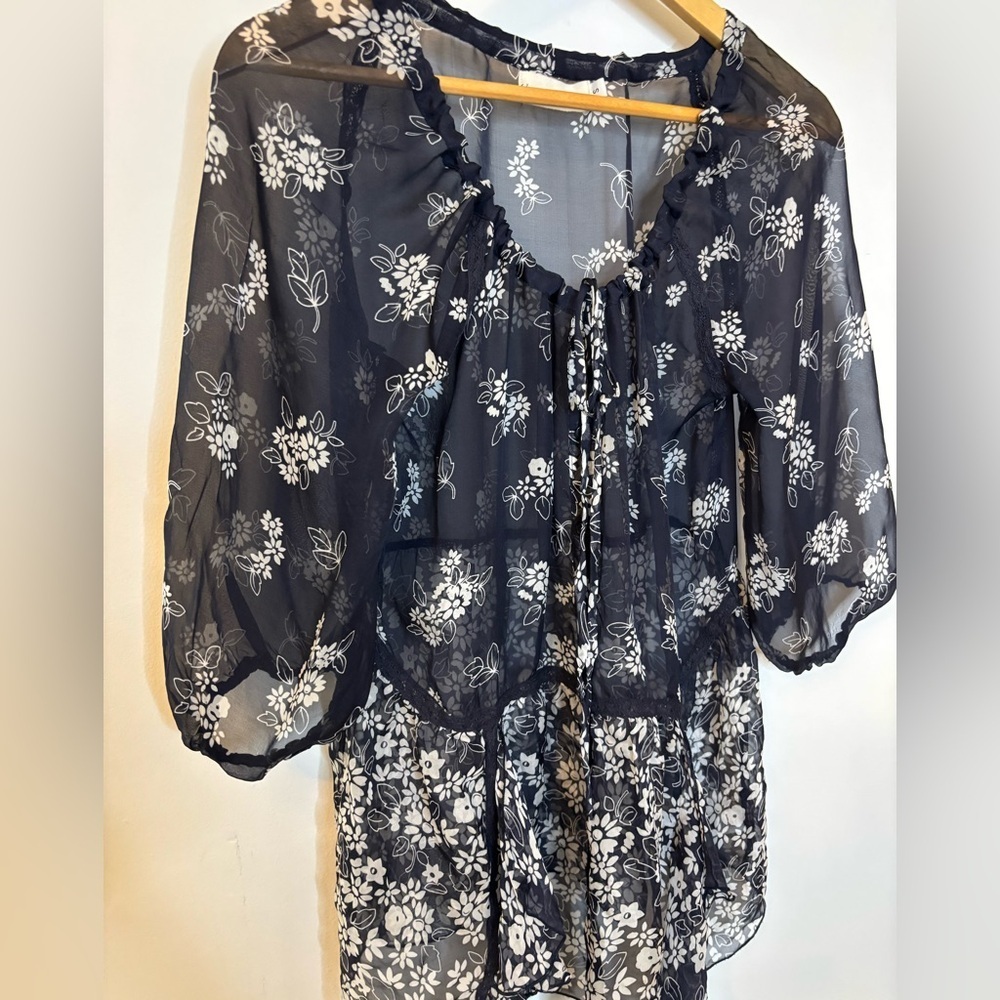 Johnny Was 4 Love and Liberty SemiSheer Silk Floral Tunic Top - Picture 7 of 9
